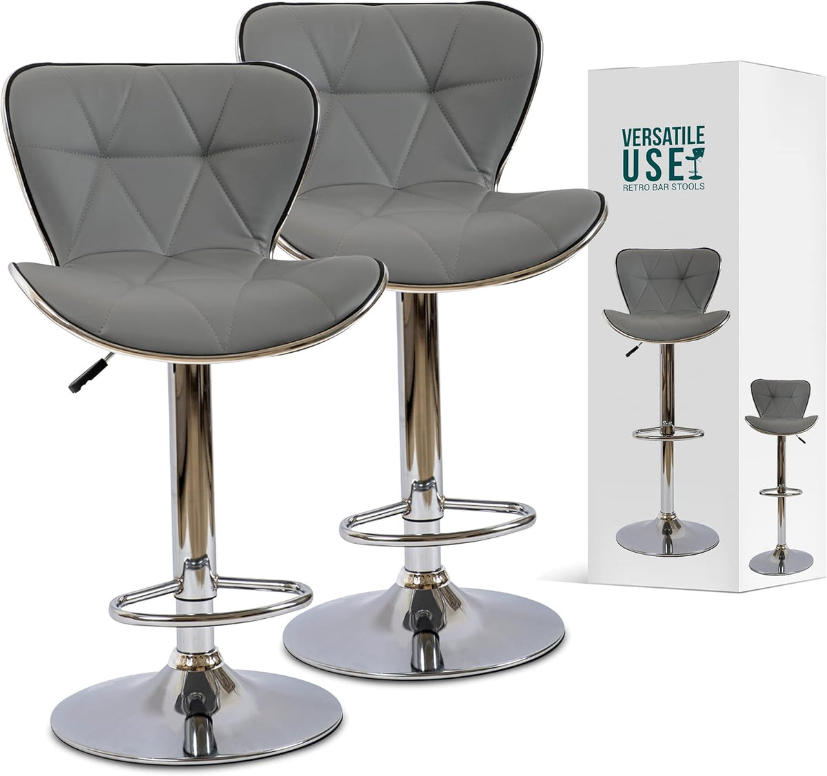 Adjustable White Bar Stools Set of 2 M3949
