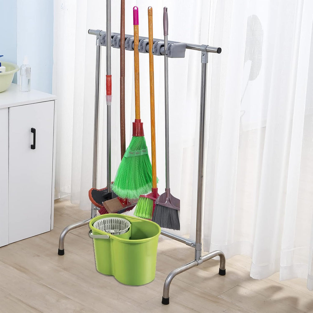 Floor Standing Broom Holder Organizer 10 Racks 8 Hooks A617
