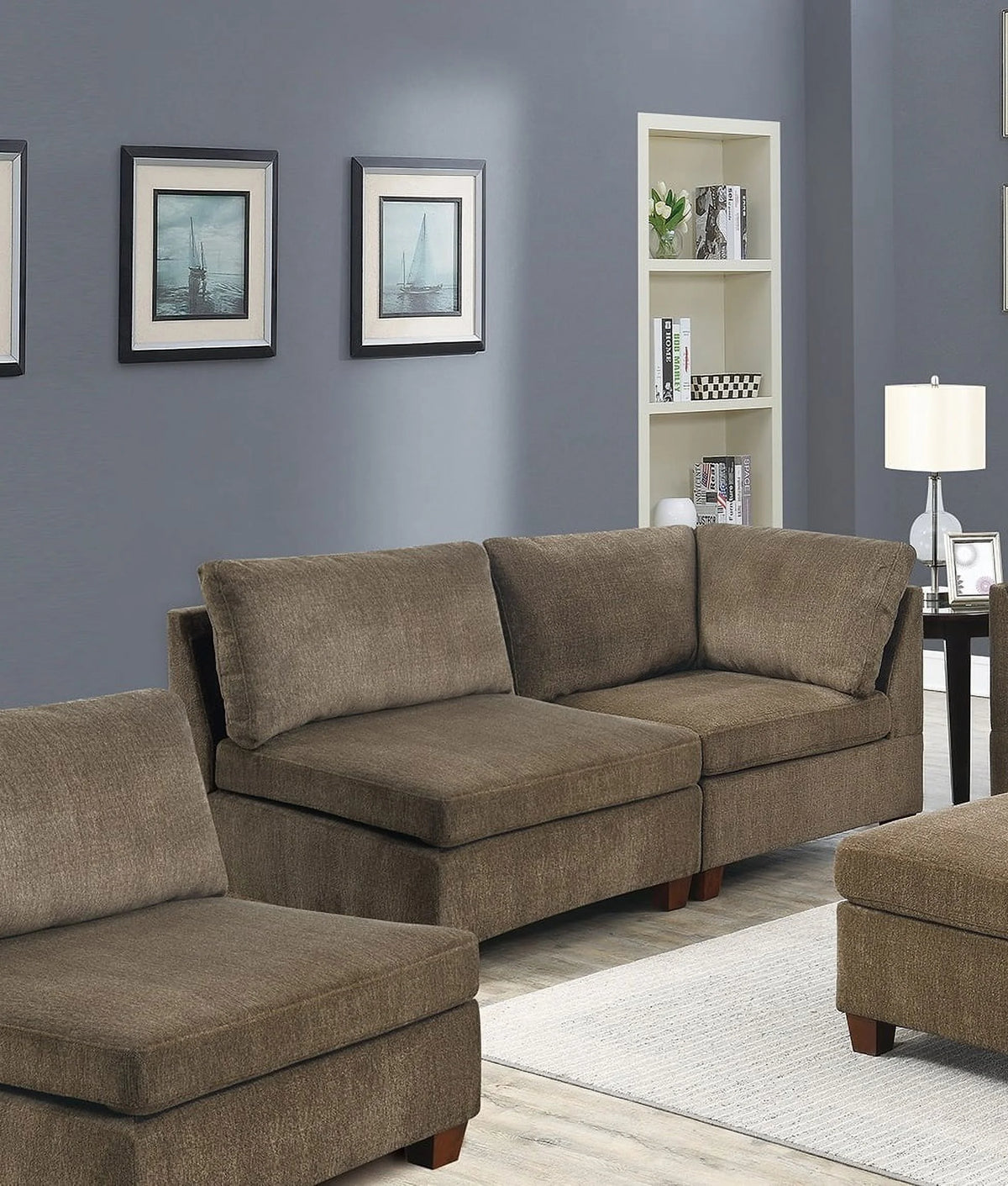 Tan Chenille Modular Sectional Sofa Set 7Pc L112