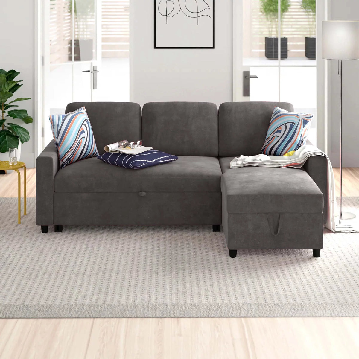 Dark Brown 2 in 1 Sofa Sleeper with Storage Chaise E722862