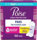 Incontinence Pads, 5 Drop Maximum Absorbency, Regular Length, 96 Count N831508