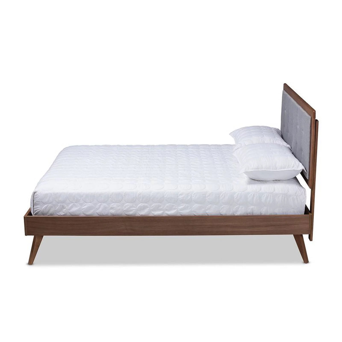 Mid-Century Wood and Fabric King Platform Bed C7339