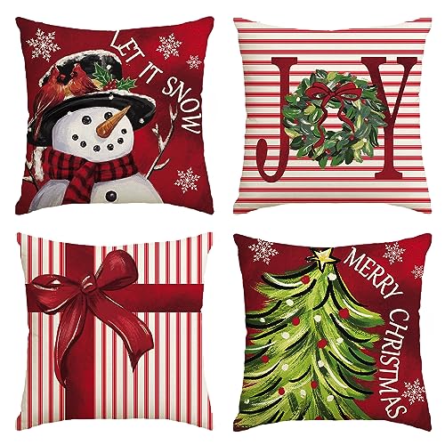 Merry Christmas 18 x 18 Inch Throw Pillow Covers Set of 4 W844
