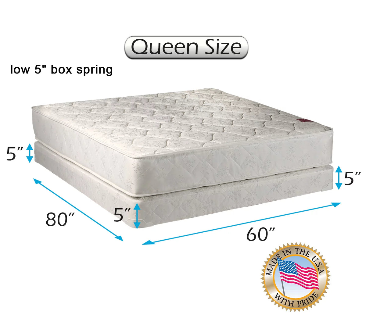 Queen Size 2-Sided Mattress and Box Spring Set with Bed Frame T24008