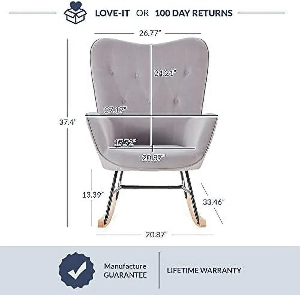 Gray Velvet Upholstered Rocking Chair K2170