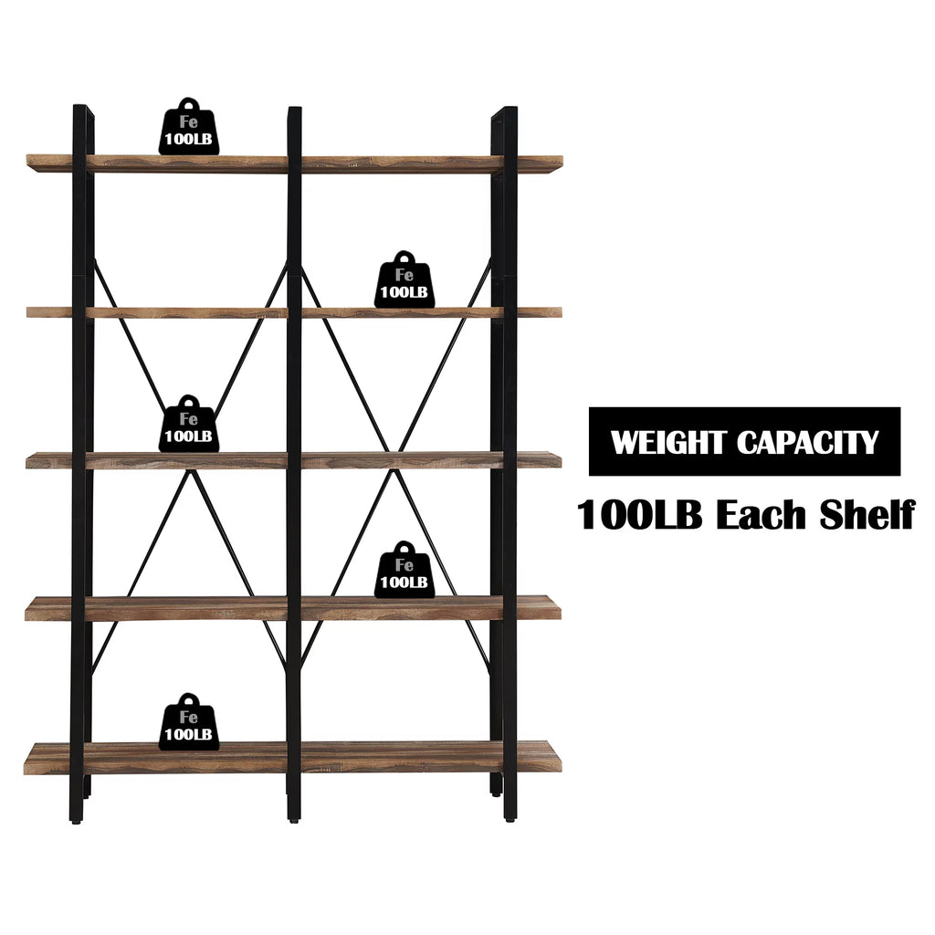 Industrial 5-Shelf Double Wide Metal Bookshelf D10593