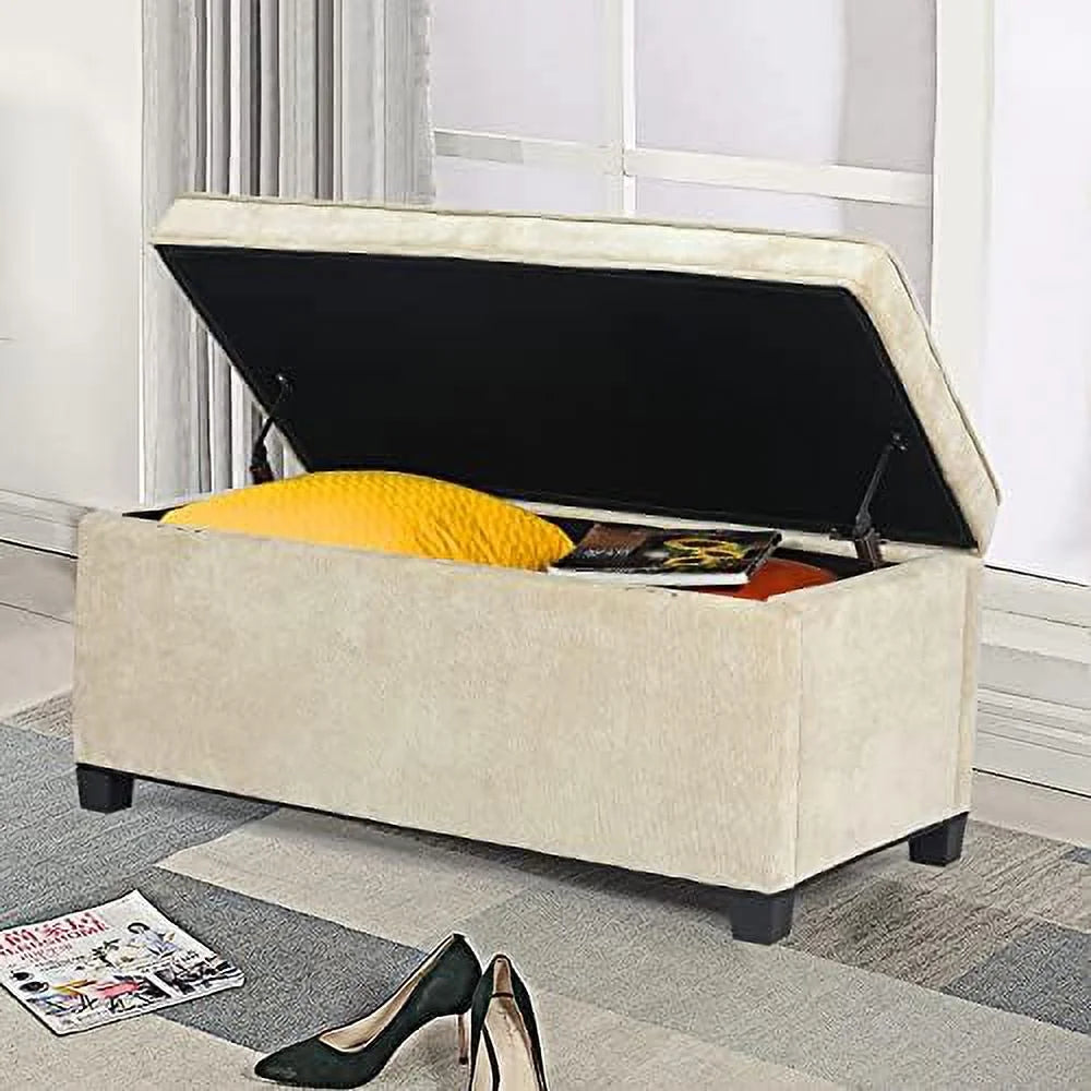 Rectangular Upholstered Ottoman Bench with Wooden Legs X5708