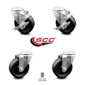 Black 4 inch Swivel Caster Set of 4 with Brake G37039
