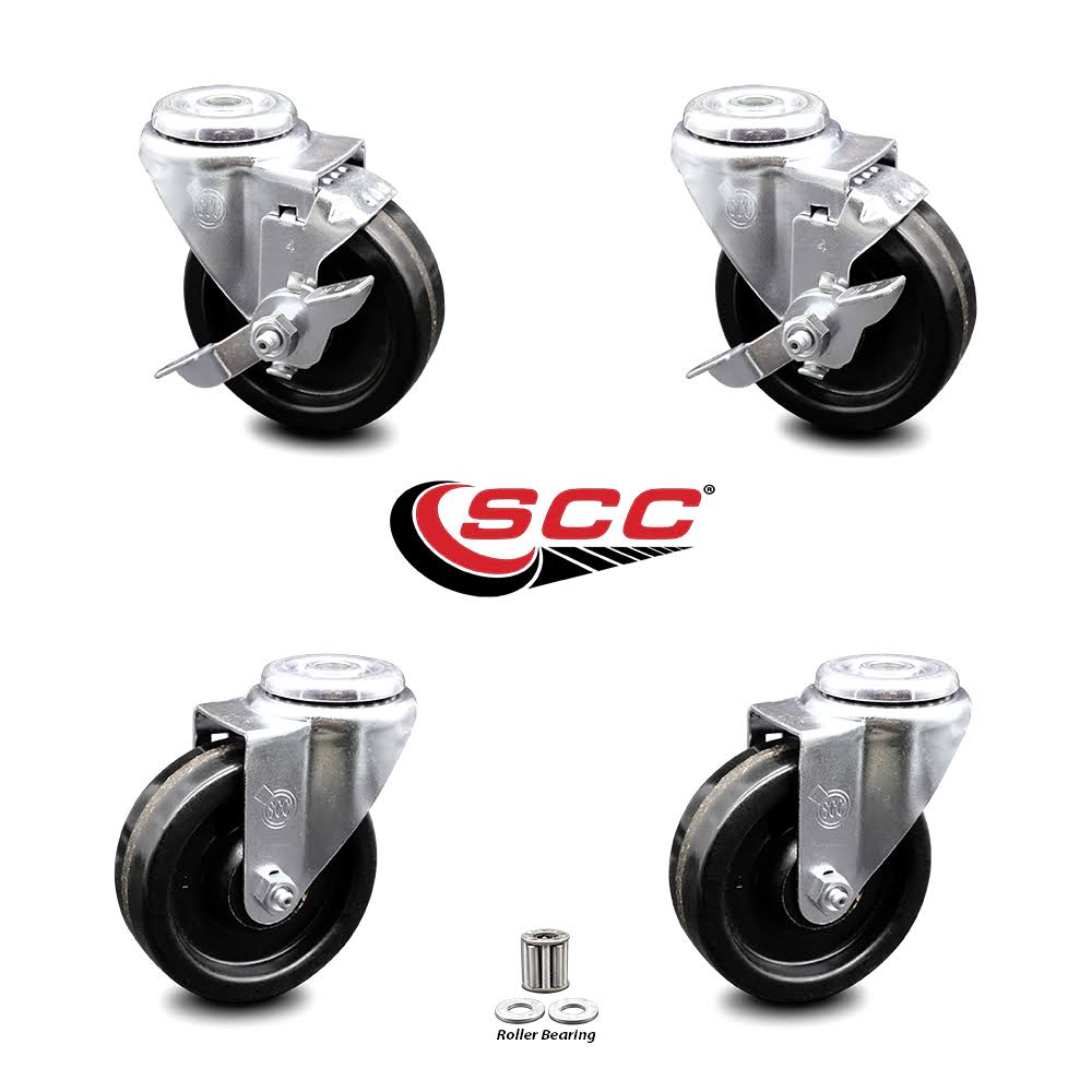Black 4 inch Swivel Caster Set of 4 with Brake G37039