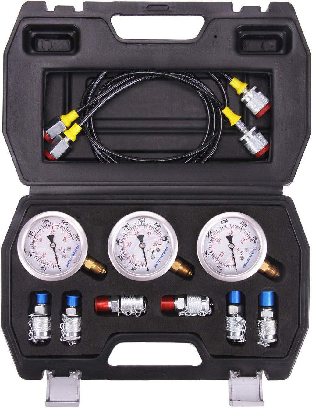 Excavator Hydraulic Digital Pressure Test Coupling Kit, 6 Couplings, 3 Gauges, 2 Hoses K112329