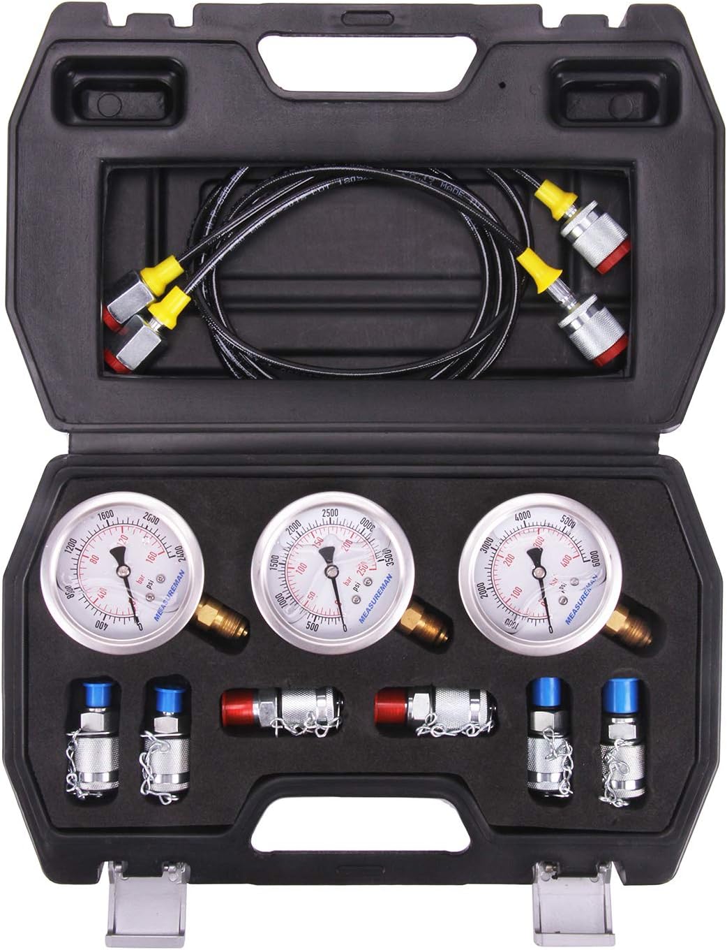 Excavator Hydraulic Digital Pressure Test Coupling Kit, 6 Couplings, 3 Gauges, 2 Hoses K112329