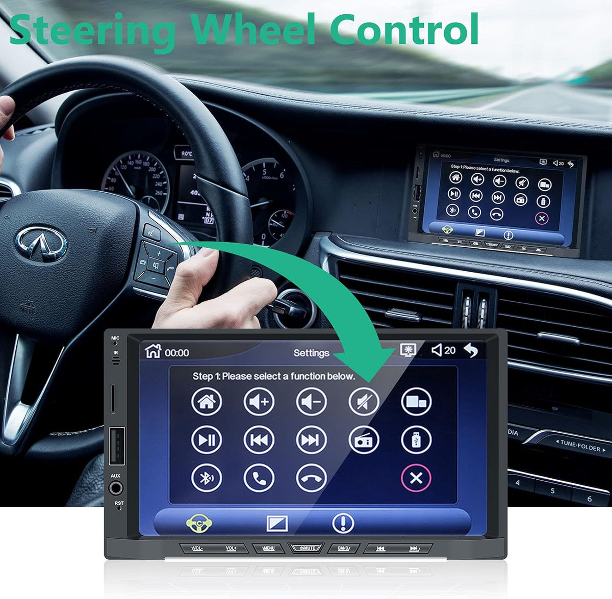 Double Din Car Stereo with 7” Touchscreen and Backup Camera S921026