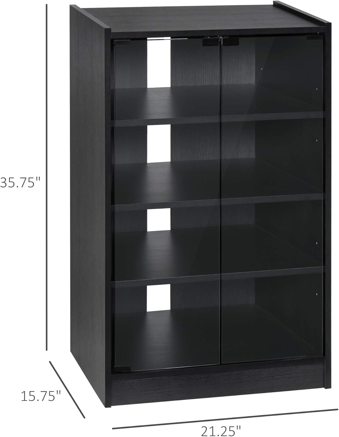 Black 5-Tier Media Stand Cabinet with Tempered Glass Doors A38033