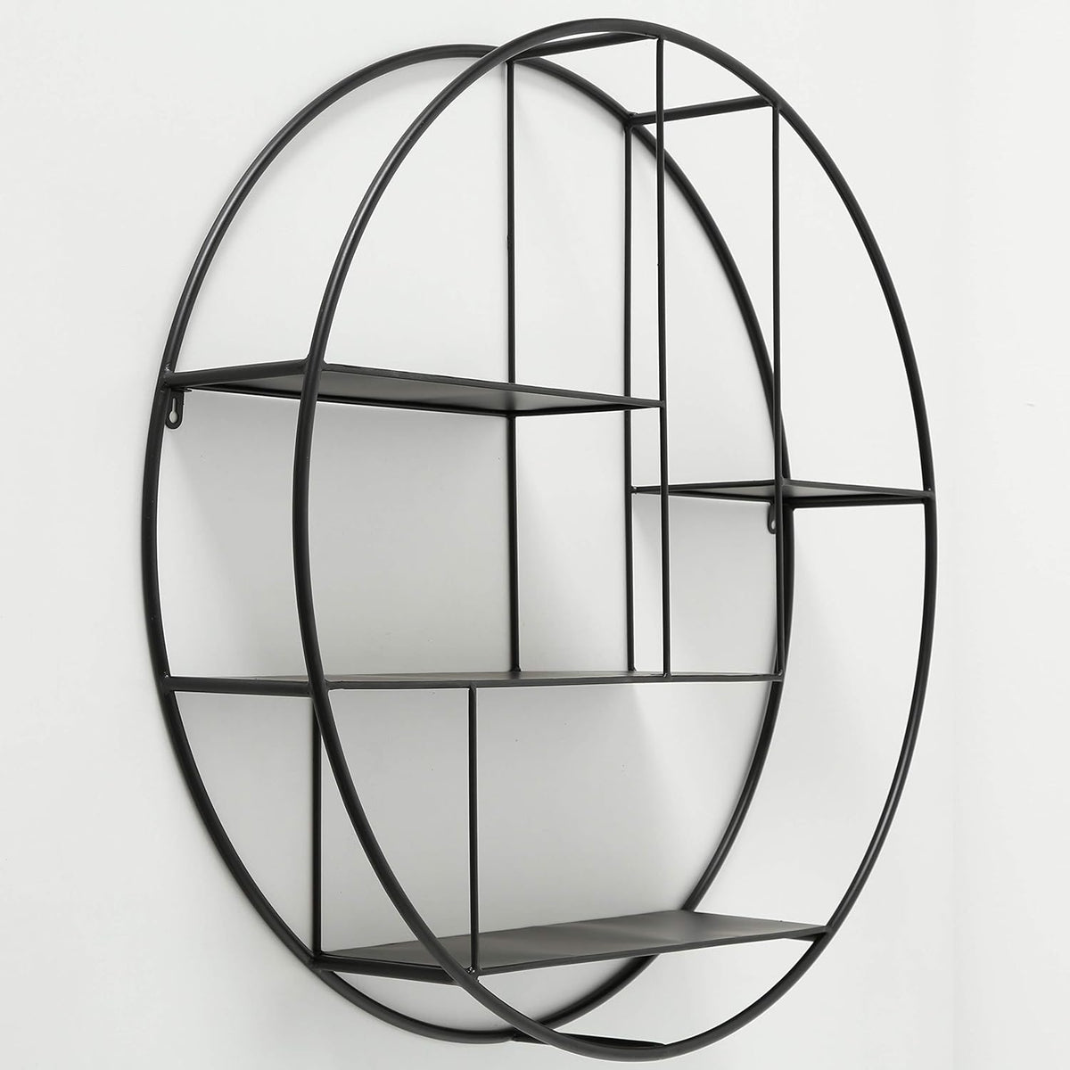Round Metal Wall Shelf, 4 Levels, Black Iron, 29 Inches Diameter R358