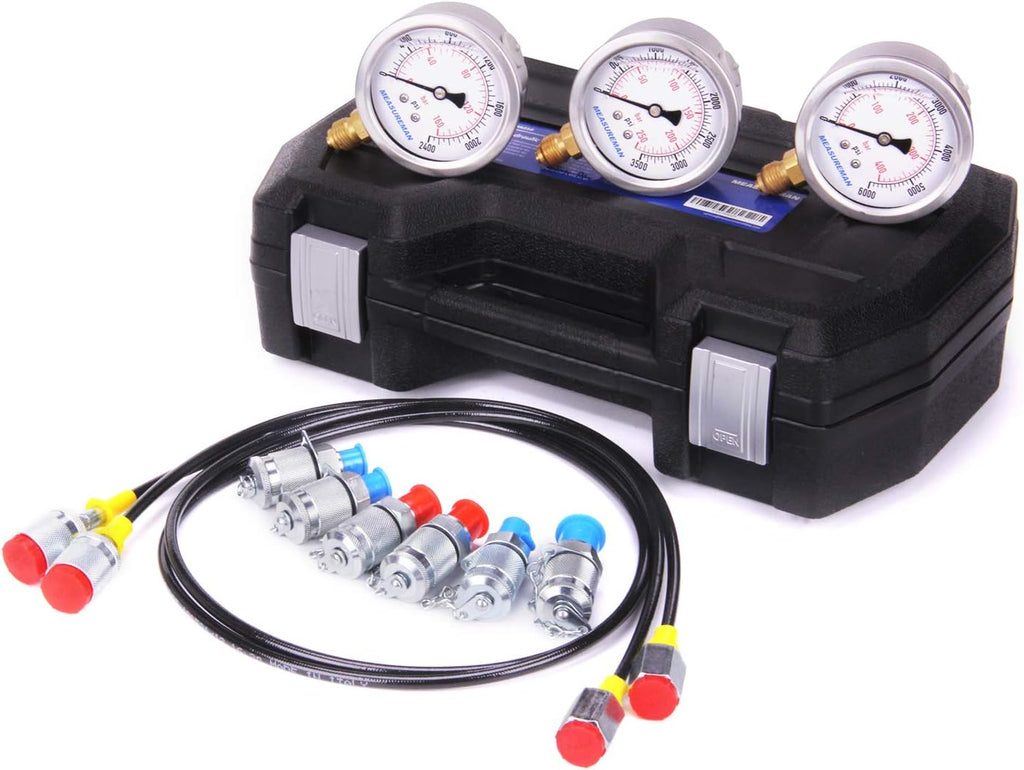 Excavator Hydraulic Digital Pressure Test Coupling Kit, 6 Couplings, 3 Gauges, 2 Hoses K112329
