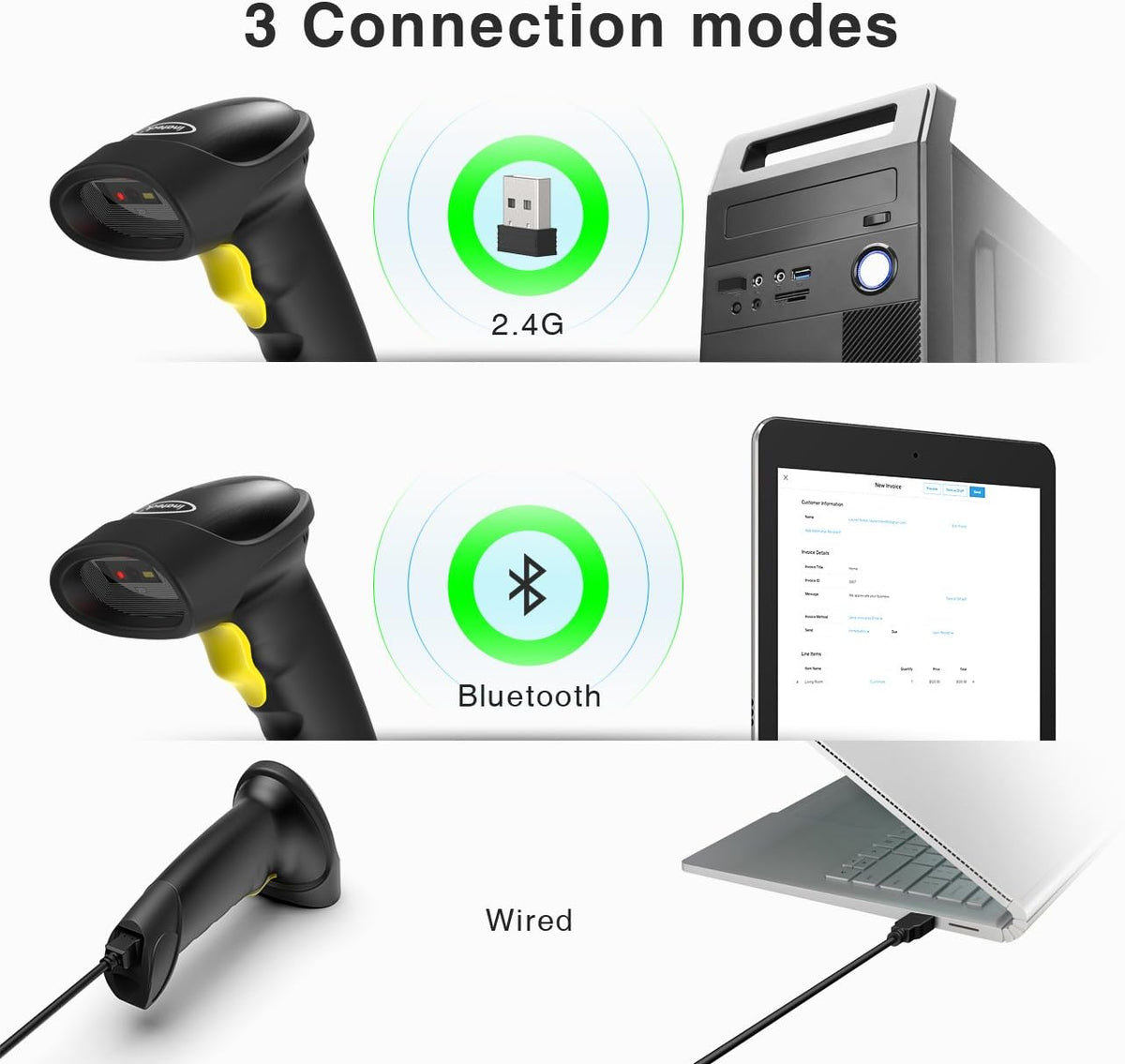 Wireless Bluetooth 2D Barcode Scanner G6868