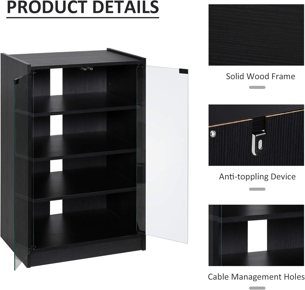 Black 5-Tier Media Stand Cabinet with Tempered Glass Doors A38033