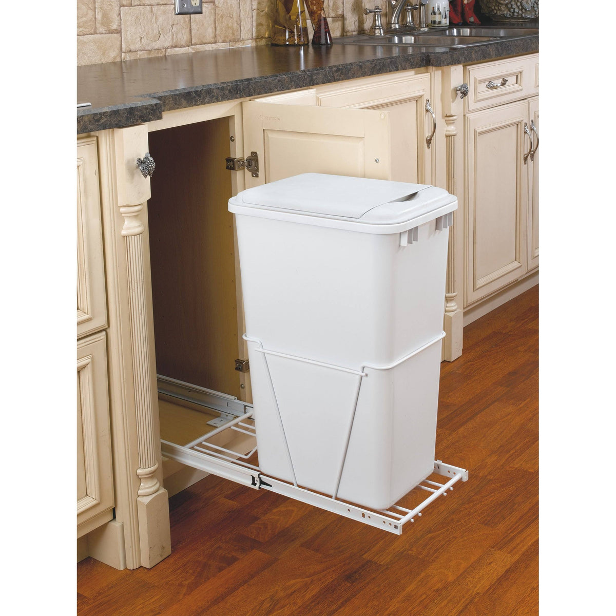 White Plastic Pull Out Trash Can L783