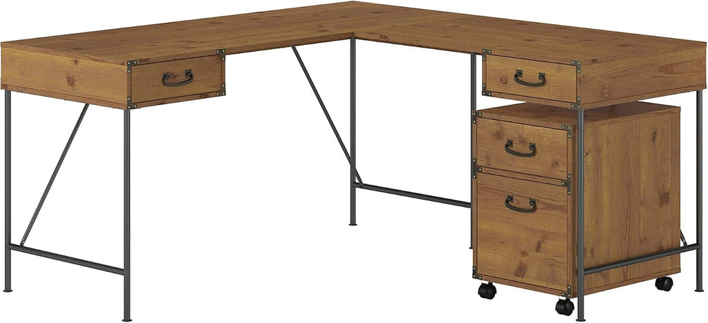 Vintage Golden Pine Writing Desk and 2 Drawer File Cabinet G553554