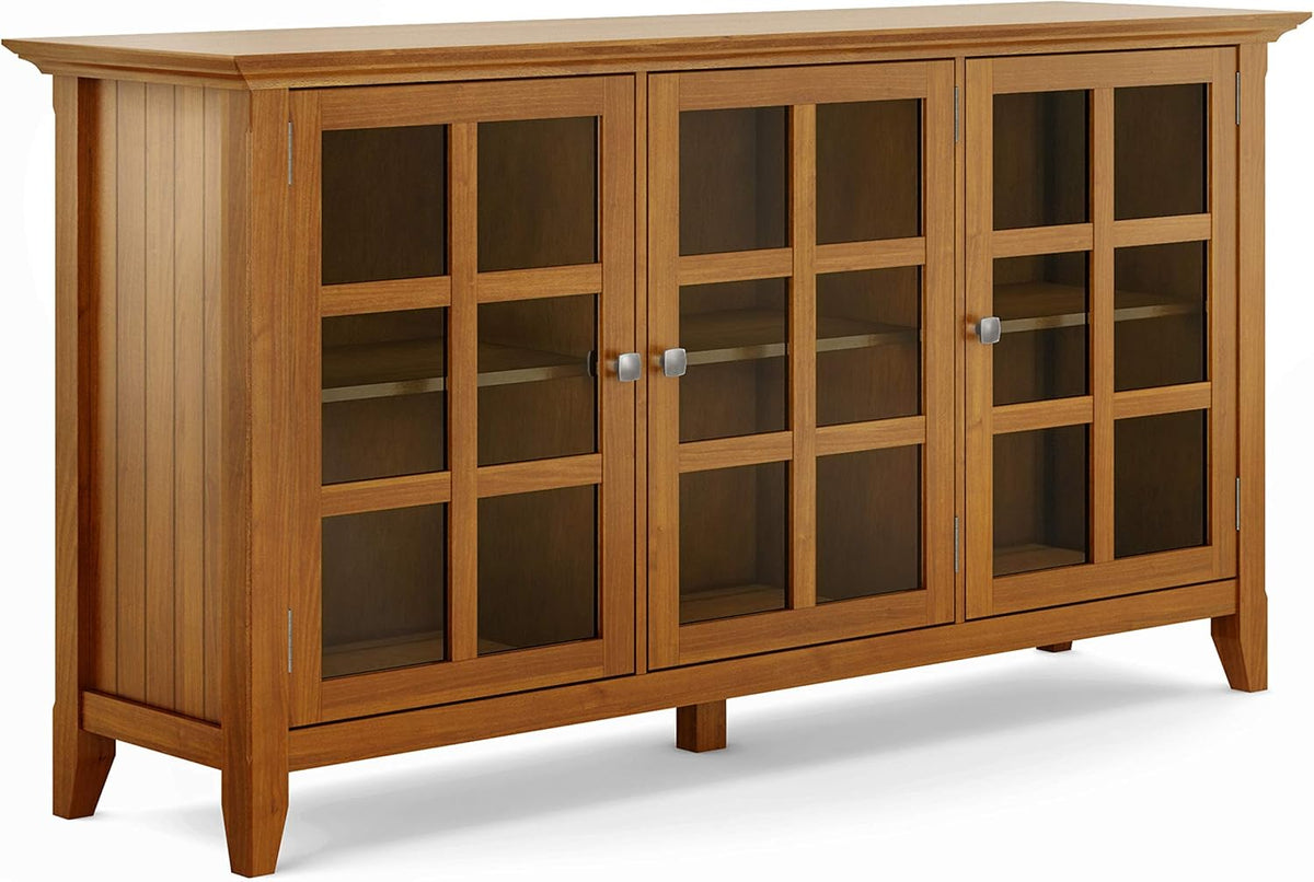 62 inch Wide Rustic Storage Cabinet with 3 Tempered Glass Doors L47294