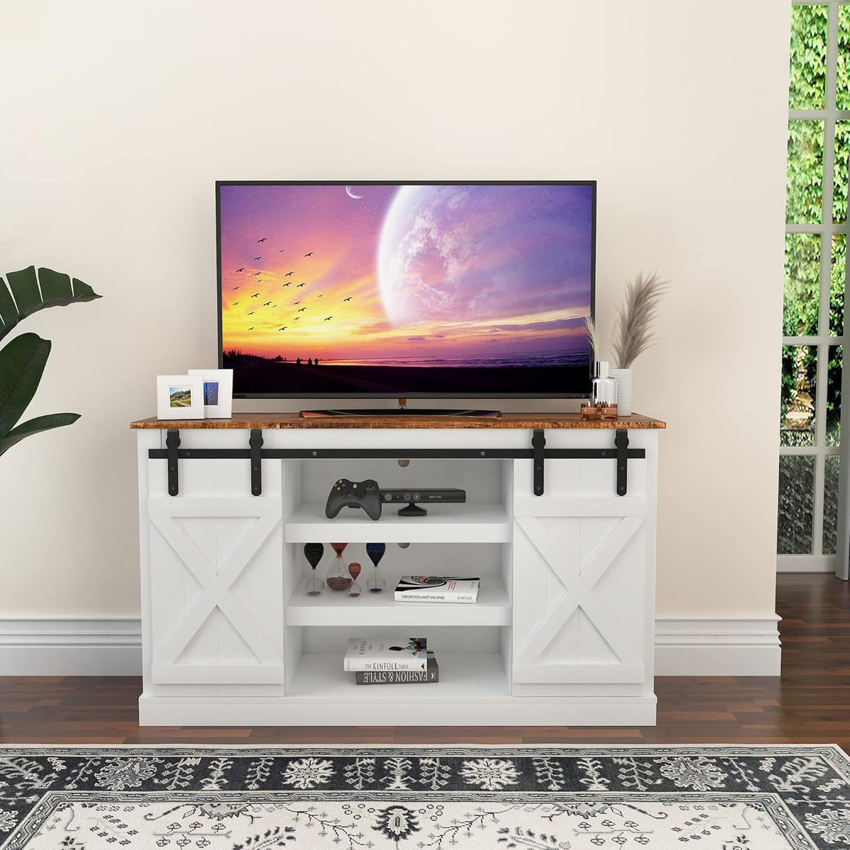 Modern Farmhouse Sliding Barn Door TV Stand up to 60 Inches G51033
