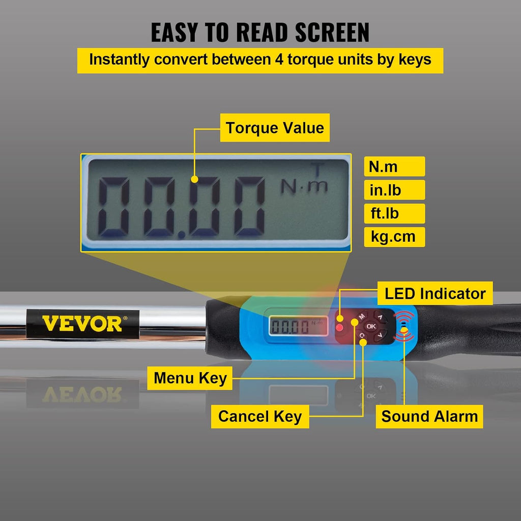 1/2 Drive Digital Torque Wrench 5-99.5 ft-lbs with Socket Set & Case I696233