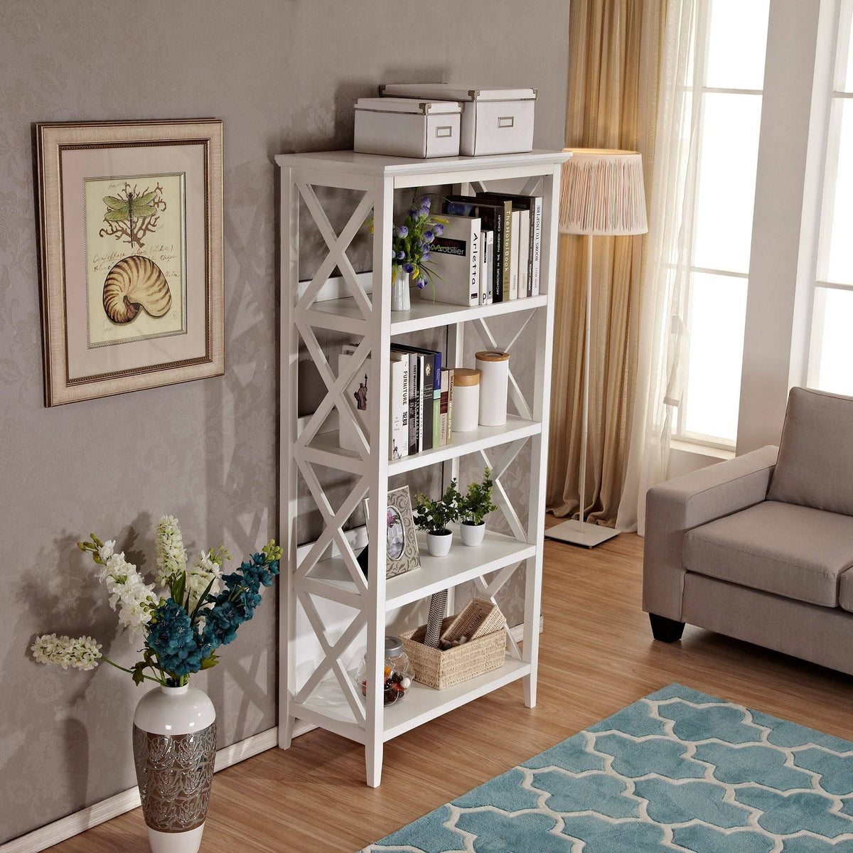 Walnut 4-Tier Wood Bookcase F863
