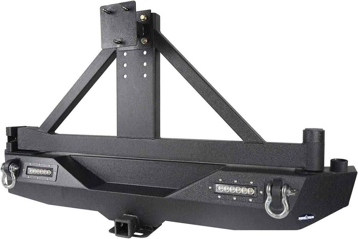 Rear Bumper with Spare Tire Carrier & Receiver Hitch & 2x LED Floodlights O1996