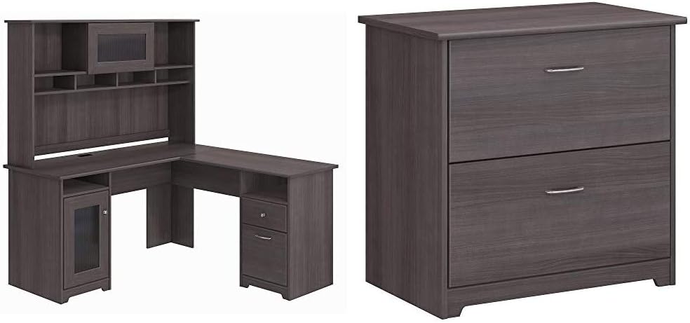 L Shaped Desk with Hutch in Espresso Oak J63349