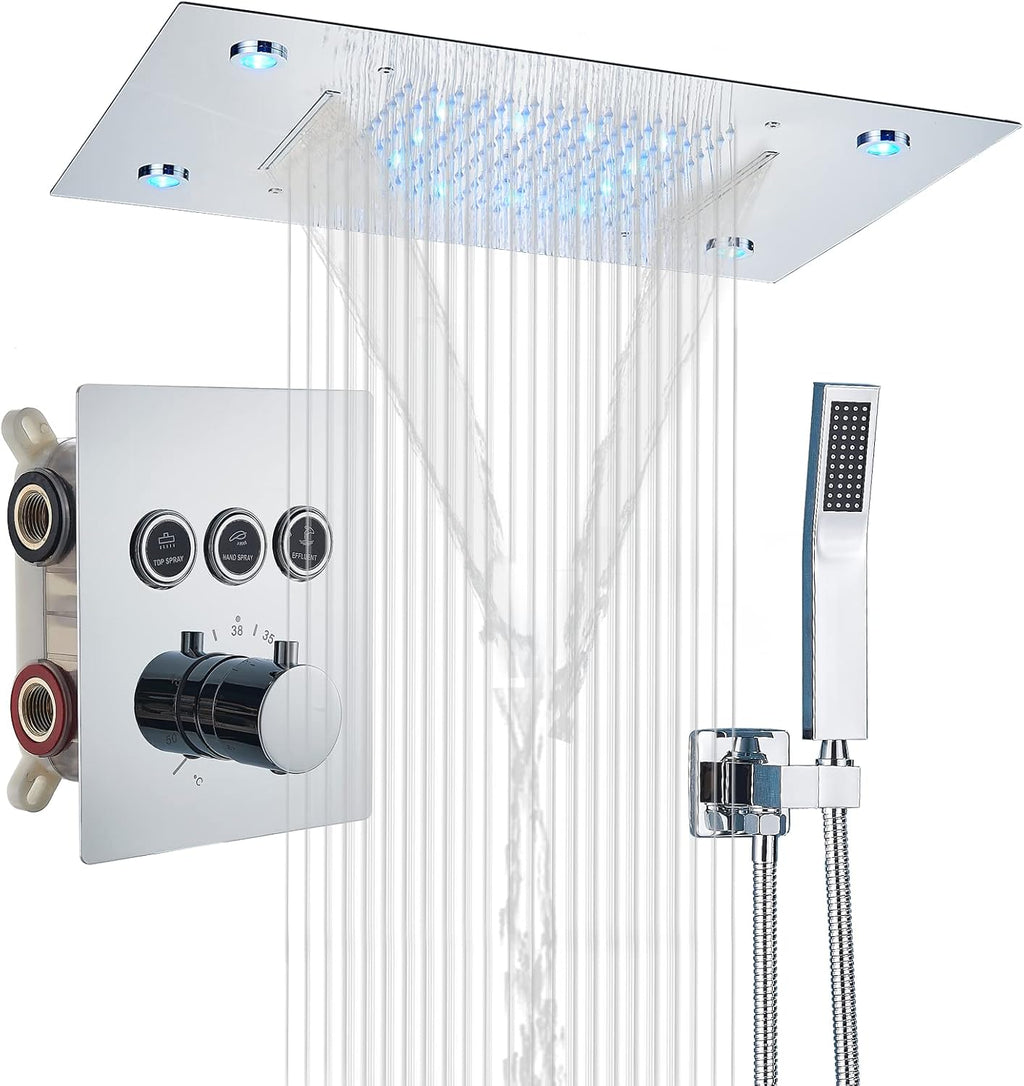3 Functions Thermostatic Rain Shower Set with LED Shower Head Brushed Nickel Q3583