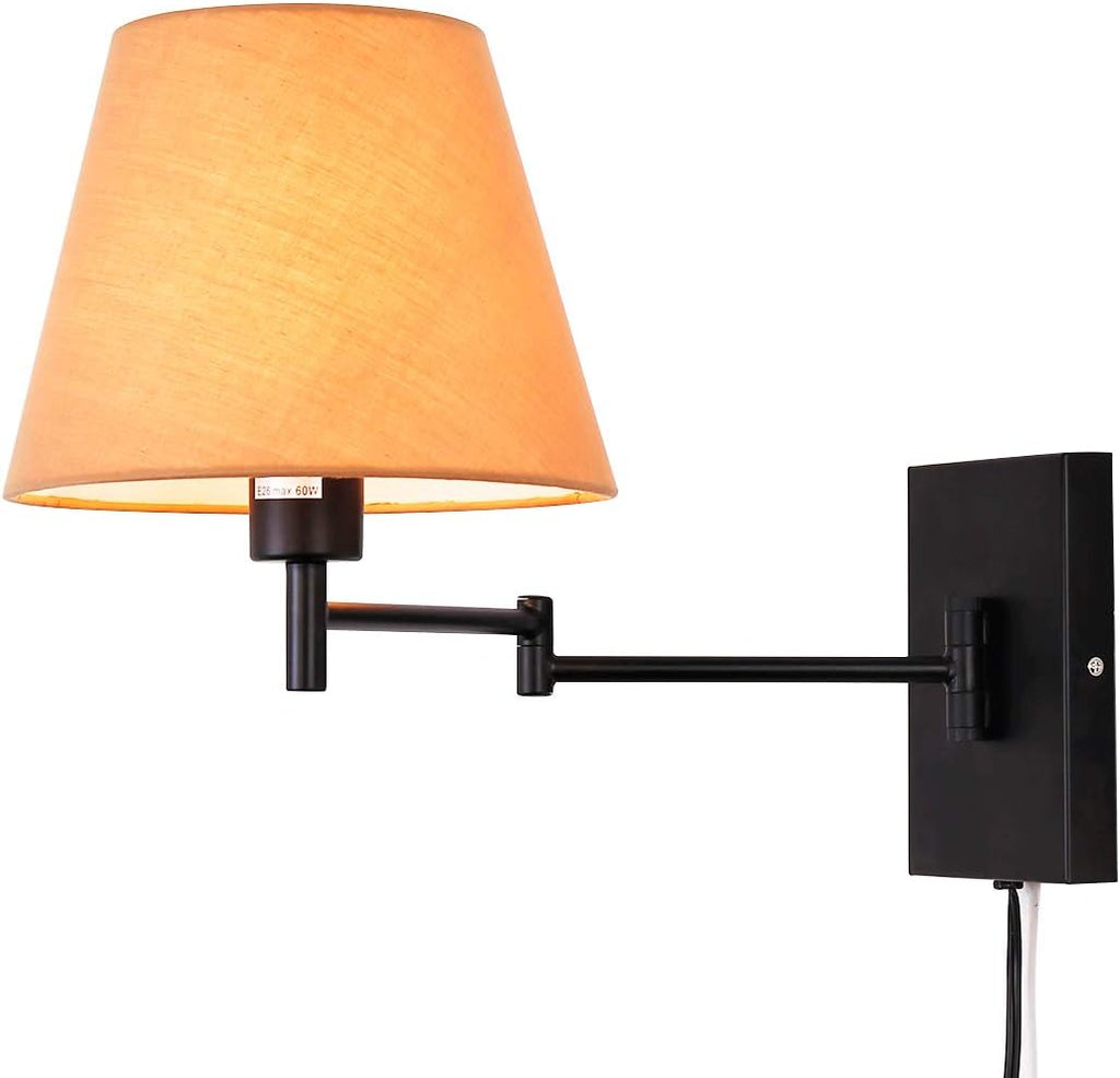 Swing Arm Wall Lamp Plug-in Cord Linen Shade J8363