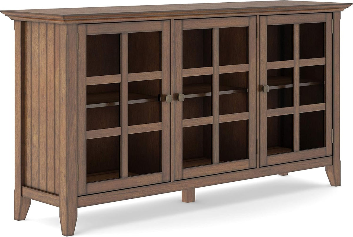 62 inch Wide Rustic Storage Cabinet with 3 Tempered Glass Doors L47294