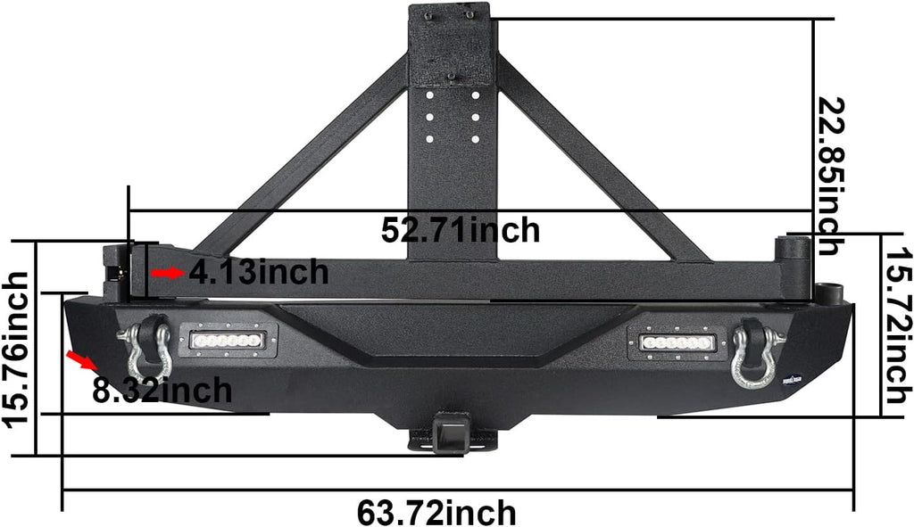 Rear Bumper with Spare Tire Carrier & Receiver Hitch & 2x LED Floodlights O1996