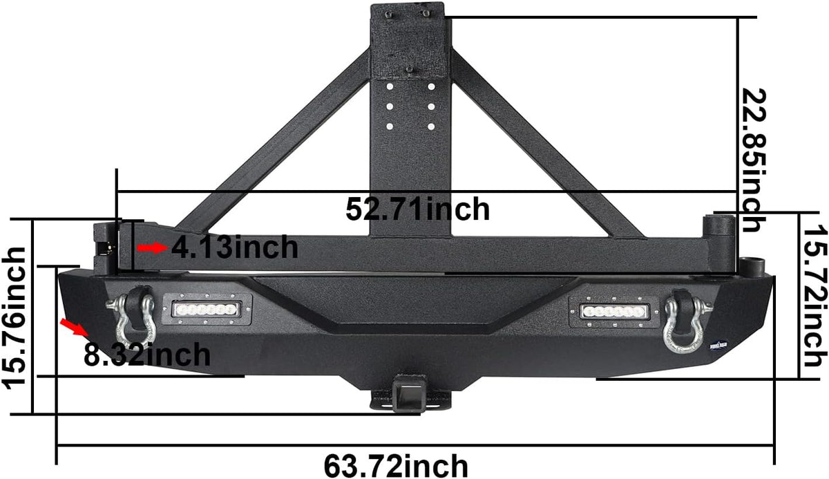Rear Bumper with Spare Tire Carrier & Receiver Hitch & 2x LED Floodlights O1996