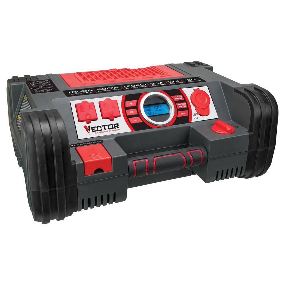 1200 Peak Amp Portable Car Jump Starter with 120 PSI Compressor O9589