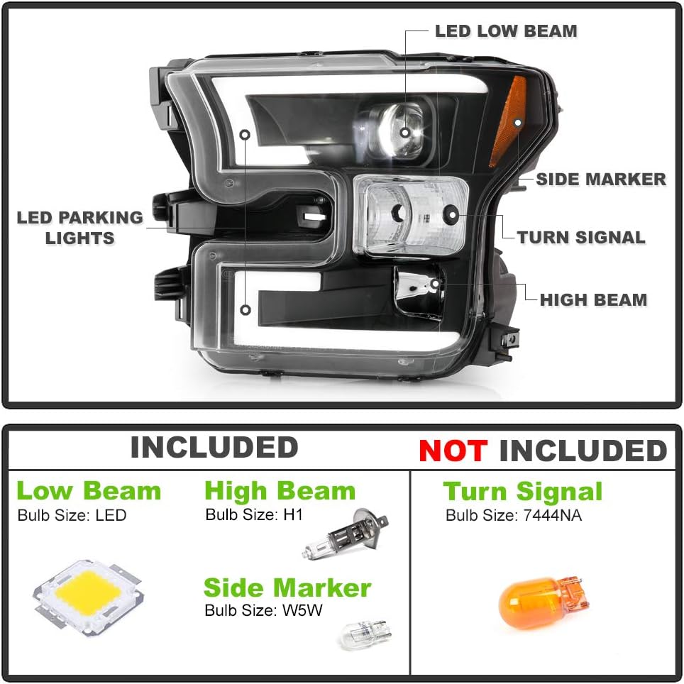 For 2015-2017 Ford F150 Black LED Projector Headlights Assembly C643