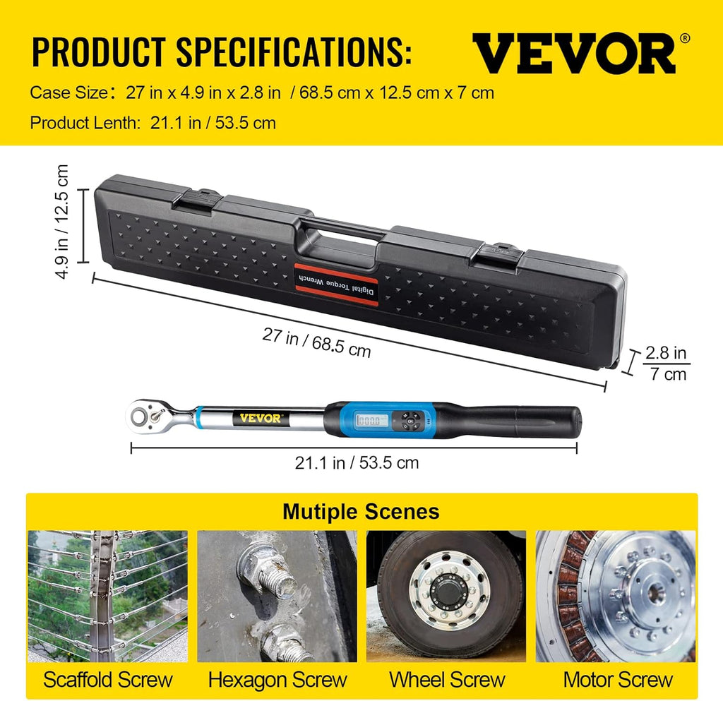 1/2 Drive Digital Torque Wrench 5-99.5 ft-lbs with Socket Set & Case I696233