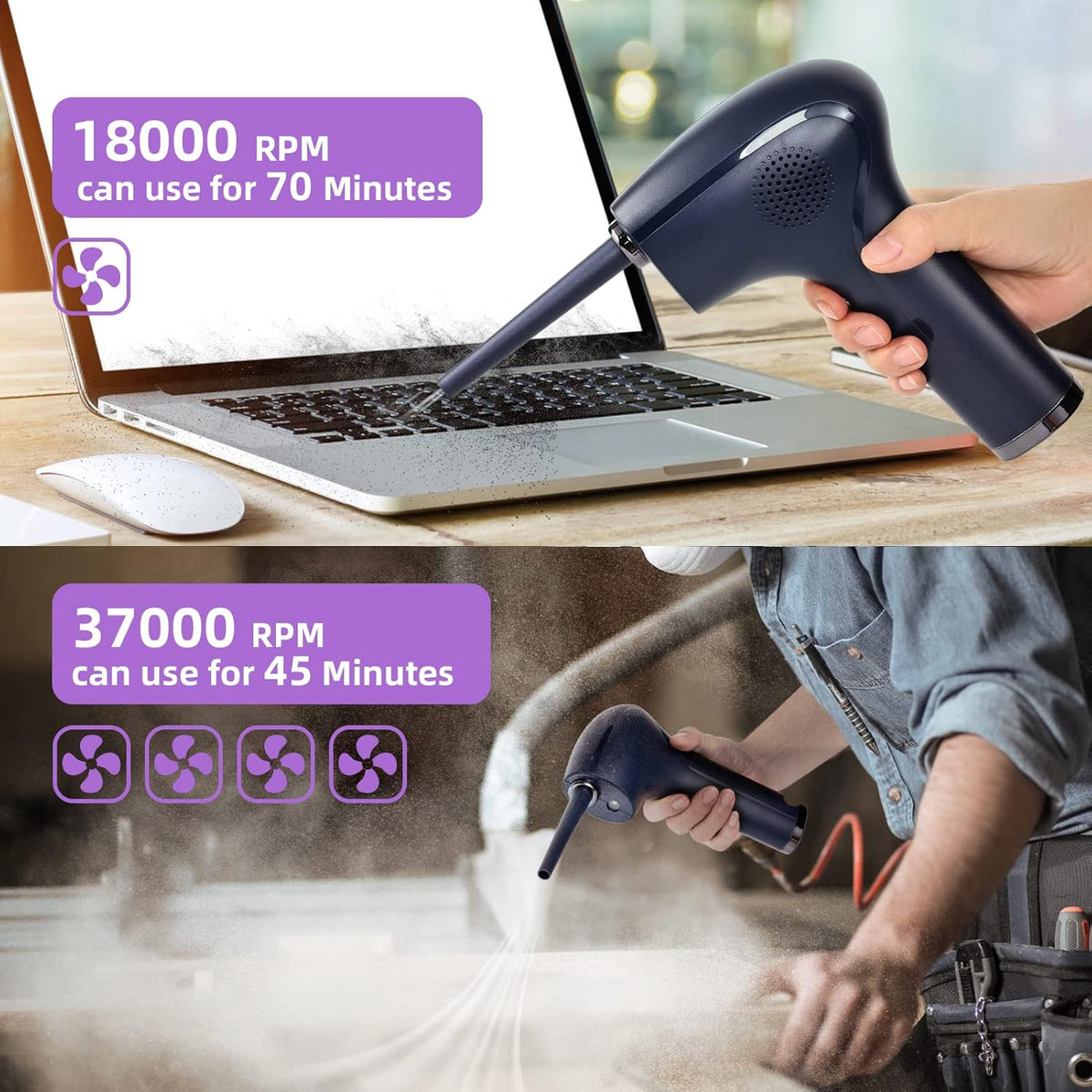 Cordless Electric Air Duster with LED Light, 37000 RPM, 6000 mAh, Pack of 2 Y778251