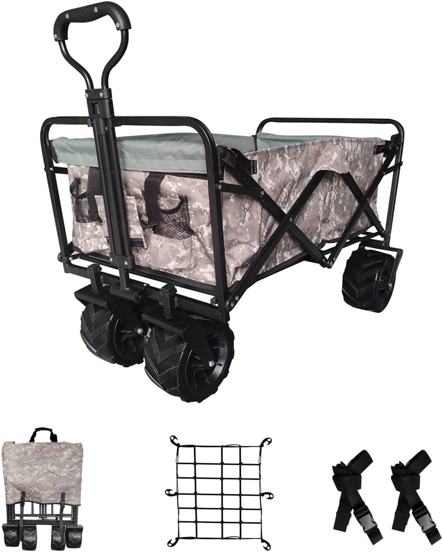 Collapsible Heavy Duty Beach Wagon Cart with Universal Wheels Adjustable Handle S6611