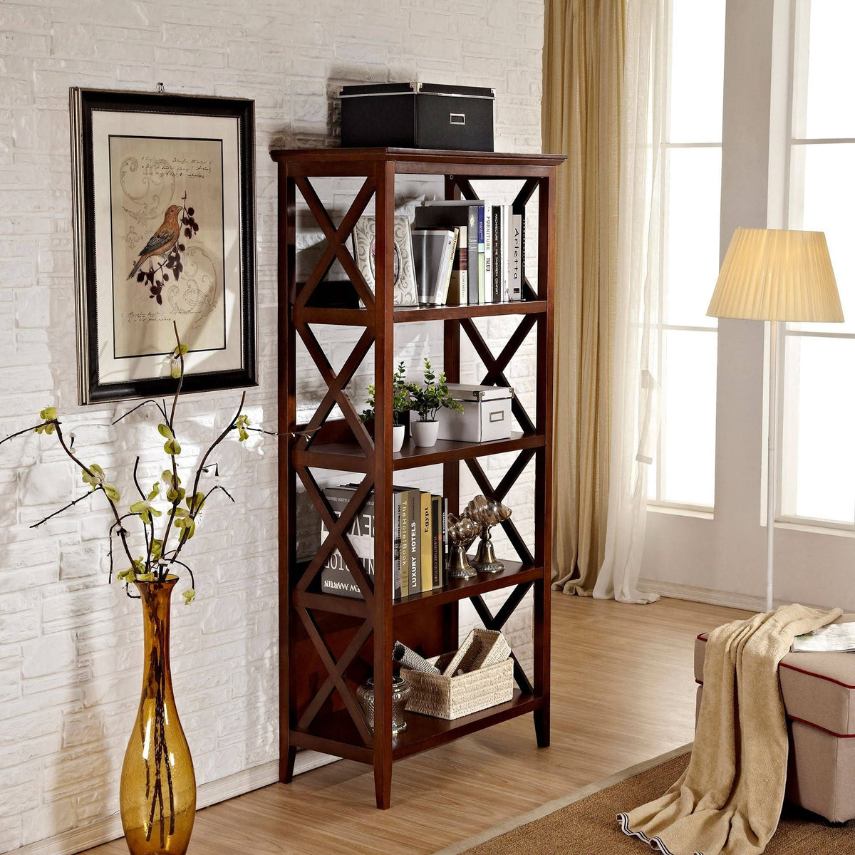 Walnut 4-Tier Wood Bookcase F863