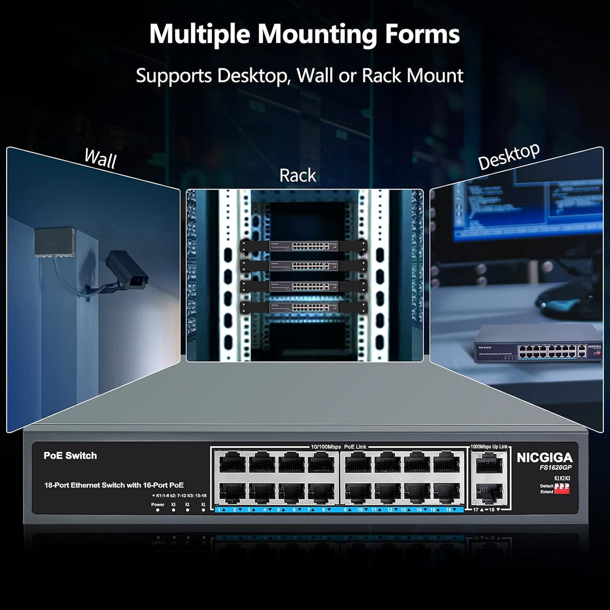 16 Port PoE Switch with 2 Gigabit Uplink I5434