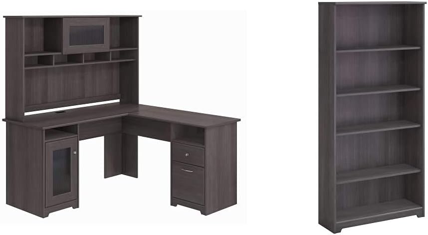 L Shaped Desk with Hutch in Espresso Oak J63349