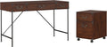 Vintage Golden Pine Writing Desk and 2 Drawer File Cabinet G553554