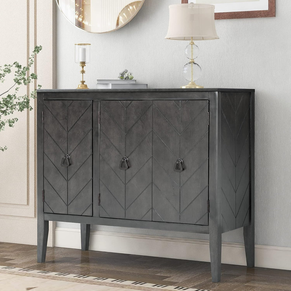 Antique Solid Wood Storage Cabinet with Doors and Adjustable Shelf B465338