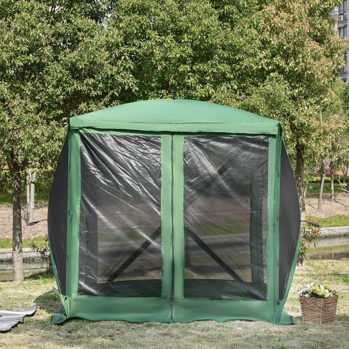 7x7 Pop Up Camping Canopy Tent with Mesh Screen Green M79526