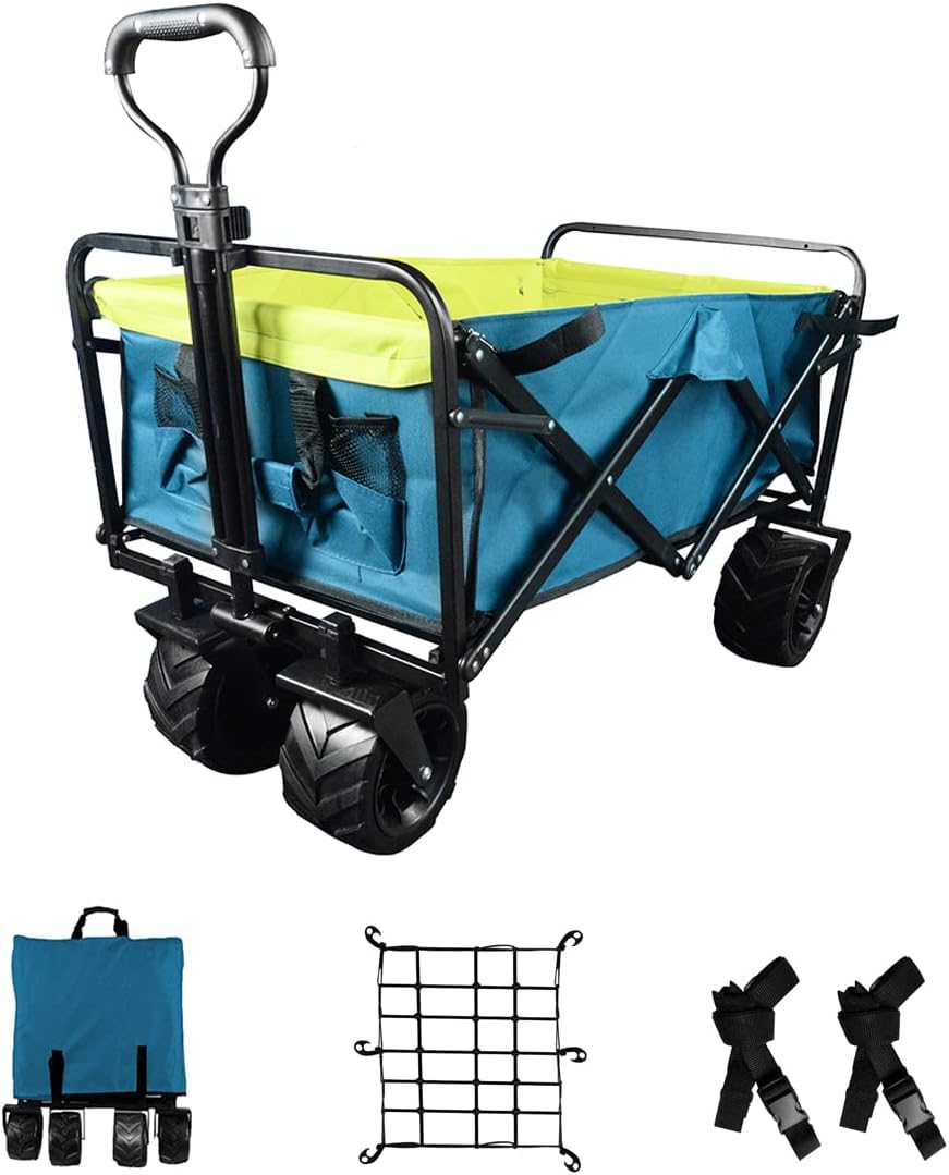 Collapsible Heavy Duty Beach Wagon Cart with Universal Wheels Adjustable Handle S6611