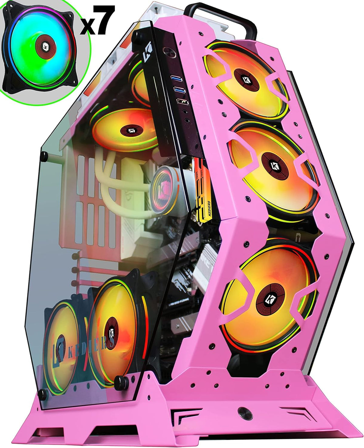 ATX Tower Tempered Glass Gaming Computer Case with 7 RGB Fans A2040