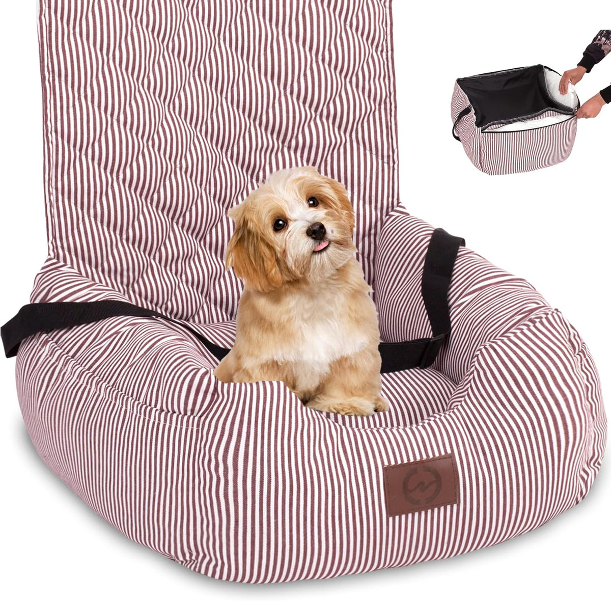 Washable Dog Car Seat with Storage Pockets and Safety Leash Q34520