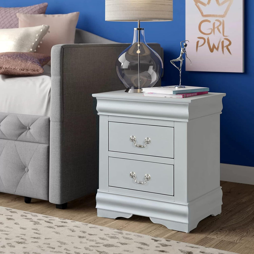 2 Drawer Gray Wooden Nightstand H44075