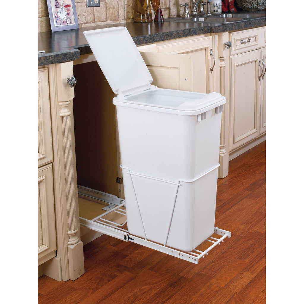 White Plastic Pull Out Trash Can L783